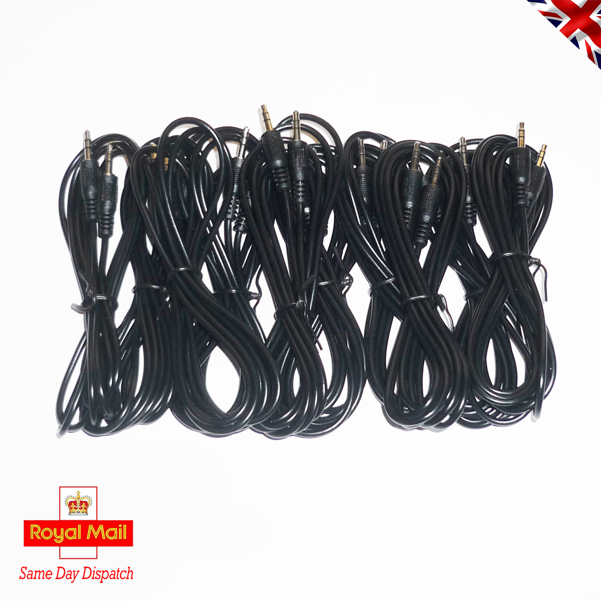 Black Audio Leads 3.5mm Jack to 3.5 mm Jack Cable Length 2 metres