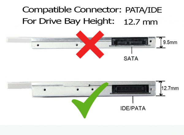 Universal 2nd HDD SSD Hard Disk Drive Caddy Adapter Pata IDE to SATA 12.7 mm