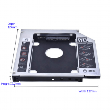 New 2nd HDD Optical | DVD RW Bay Caddy Adapter 12.7mm to 2.5″ HDD | SSD