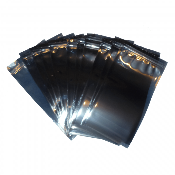 New Click Seal Reusable Metallised Anti-Static Bags ideal for temporary safe storage or shipping, protects delicate ESD Devices from Static Discharge Damage and Moisture. Flat Pouch, Metallised, Grey, 50% Transparent, Click Seal to Shortest Side. Bags can be Heat Sealed if Required for Extra Security.