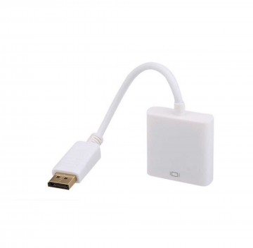 White Display Port Male to VGA Female Adapter Latching 20 pin Gold Plated