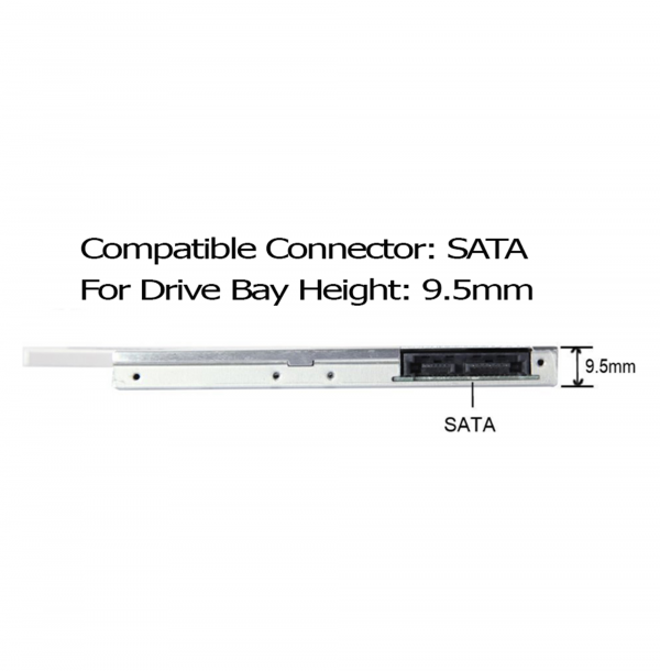 9.5 mm to 2.5" HDD, 2nd HDD, DVD RW Bay Caddy Adapter