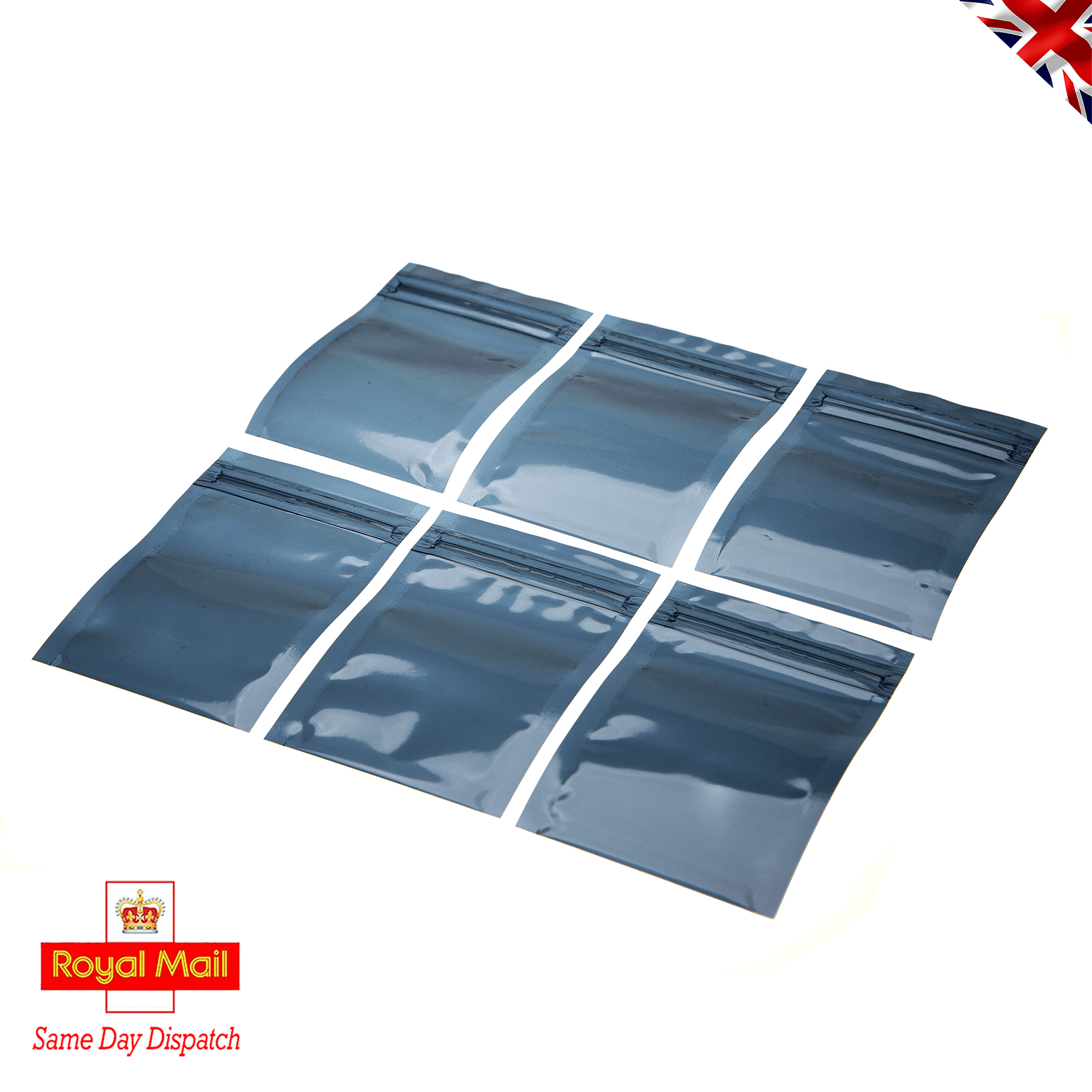 Click Seal Reusable Metallised Anti-Static Bags 70 mm x 100 mm Ideal for temporary safe storage, shipping. Protects delicate ESD Devices from Static Discharge Damage and Moisture. Flat Pouch, Metallised, Grey, 50% Transparent, Click Seal to Shortest Side. Bags can be Heat Sealed if Required for Extra Security