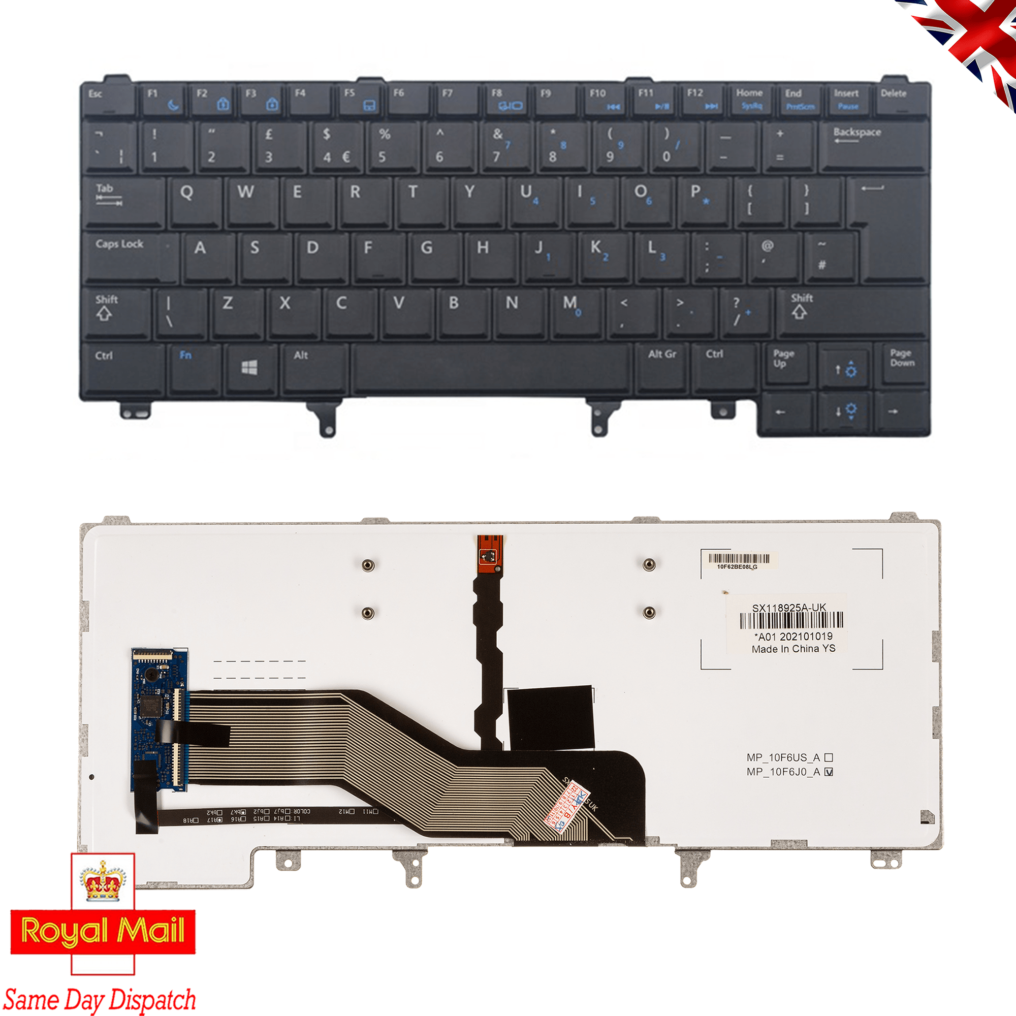 UK QWERTY Backlit Keyboard without Pointer for Dell Latitude