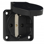 Manufacturer: PCE Electrical mounting: screw terminal Connector: socket Mechanical mounting: on panel; flange (4 holes); screw Colour: black IP rating: IP54 Number of pins: 3 Rated voltage: 250V AC Connector variant: with earthing; Schuko Current rating: 16A Type of connector: AC supply Type of pin configuration: 2P+PE