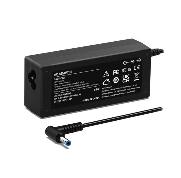 65w Laptop Charger (Blue Tip) for HP. AC Adapter complete with UK Mains Cable. 100% Compatibility with the original.